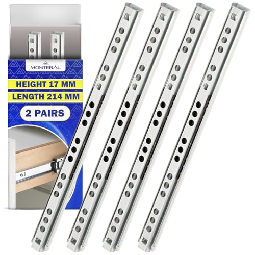 1 Paar Kugelgelagerte Schubladenschienen 214 mm x H 17 mm - Teleskopische Auszugsschienen Haben eine Teilausdehnung von 134 mm - Garantie 10 Jahre - MONTERAL von MONTERAL