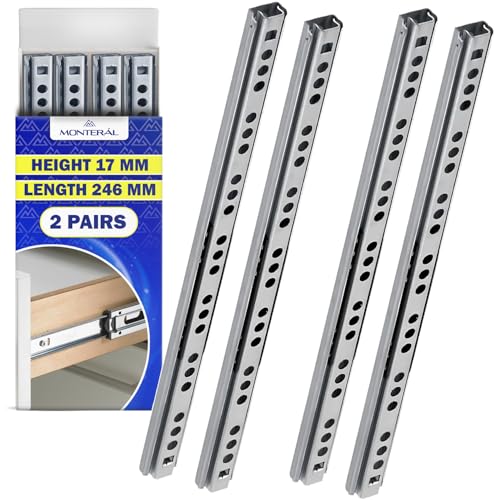 1 Paar Kugelgelagerte Schubladenschienen 246 mm x H 17 mm - Teleskopische Auszugsschienen Haben eine Teilausdehnung von 170 mm - Garantie 10 Jahre - MONTERAL von MONTERAL