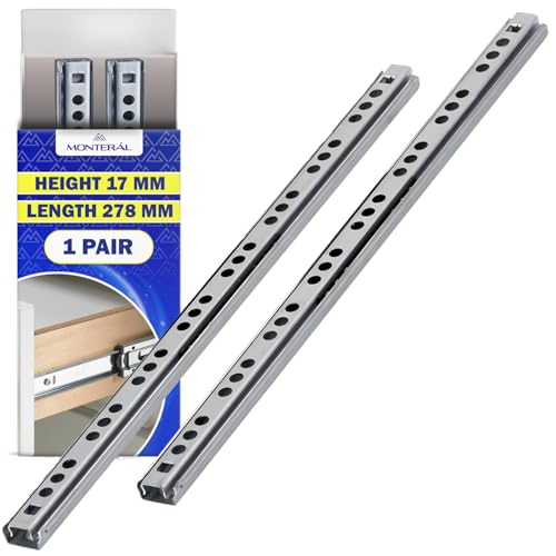 1 Paar Kugelgelagerte Schubladenschienen 278 mm x H 17 mm - Teleskopische Auszugsschienen Haben eine Teilausdehnung von 202 mm - Garantie 10 Jahre - MONTERAL von MONTERAL
