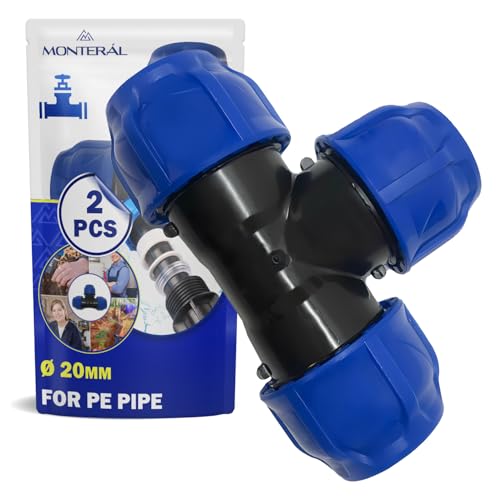 2 Stück Verschraubung T Stück Ø 20 mm mit Winkel 90° aus Polypropylen PP Fitting für die Verbindung von Polyethylen PE Rohr - MONTERAL 2 Stück Verschraubung T Stück Ø 20 mm mit Winkel 90° aus Polypropylen PP Fitting für die Verbindung von Polyethylen PE Rohr - MONTERAL von MONTERAL
