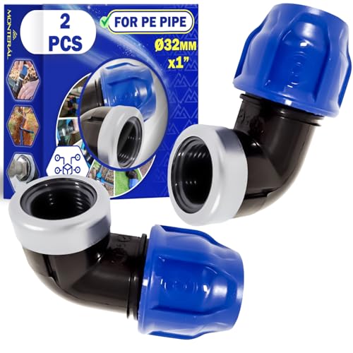 2 Stück Verschraubung Ø 32 mm x 1″ mit Winkel 90° und Innengewinde Verstärkt mit Verzinktem Stahlring aus Polypropylen PP Fitting für die Verbindung von Polyethylen PE Rohr - MONTERAL 2 Stück Verschraubung Ø 32 mm x 1″ mit Winkel 90° und Innengewinde Verstärkt mit Verzinktem Stahlring aus Polypropylen PP Fitting für die Verbindung von Polyethylen PE Rohr - MONTERAL von MONTERAL