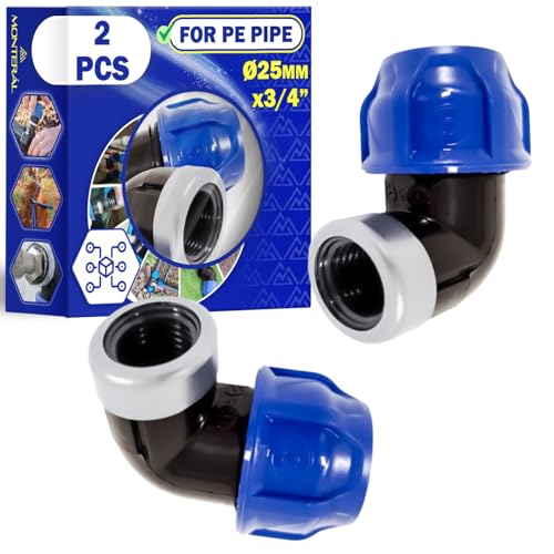 2 Stück Verschraubung Ø 25 mm x 3/4″ mit Winkel 90° und Innengewinde Verstärkt mit Verzinktem Stahlring aus Polypropylen PP Fitting für die Verbindung von Polyethylen PE Rohr - MONTERAL von MONTERAL
