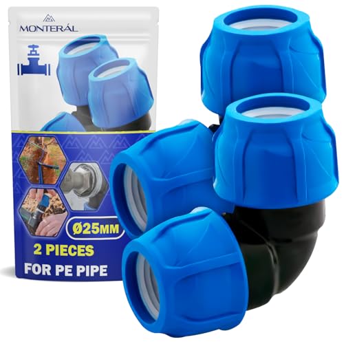 2 Stück Klemmverbinder Ø 25 mm mit Winkel 90° aus Polypropylen PP Fitting für die Verbindung von Polyethylen PE Rohr - MONTERAL von MONTERAL
