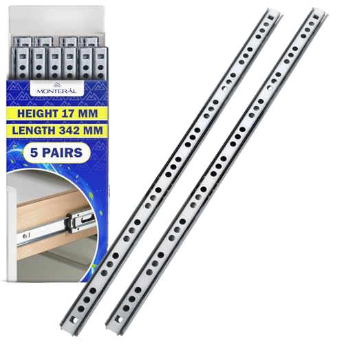 2 Paar Kugelgelagerte Schubladenschienen 342 mm x H 17 mm - Teleskopische Auszugsschienen Haben eine Teilausdehnung von 237 mm - Garantie 10 Jahre - MONTERAL von MONTERAL