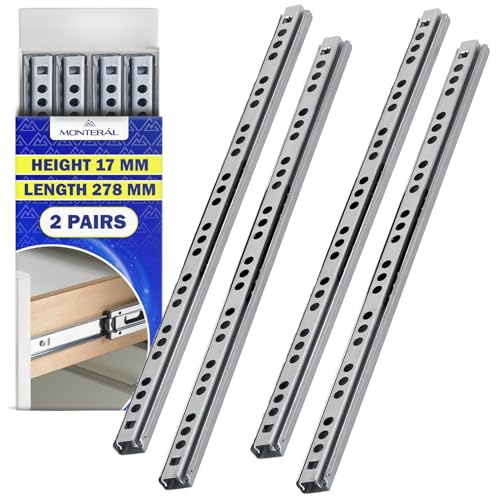 2 Paar Kugelgelagerte Schubladenschienen 278 mm x H 17 mm - Teleskopische Auszugsschienen Haben eine Teilausdehnung von 202 mm - Garantie 10 Jahre - MONTERAL von MONTERAL