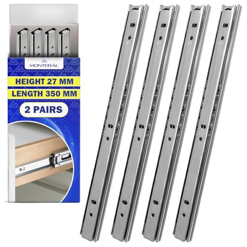 2 Paar Kugelgelagerte Schubladenschienen 350mm x H 27 mm - Teleskopische Auszugsschienen Haben eine Teilausdehnung von 236 mm - Garantie 10 Jahre - MONTERAL von MONTERAL