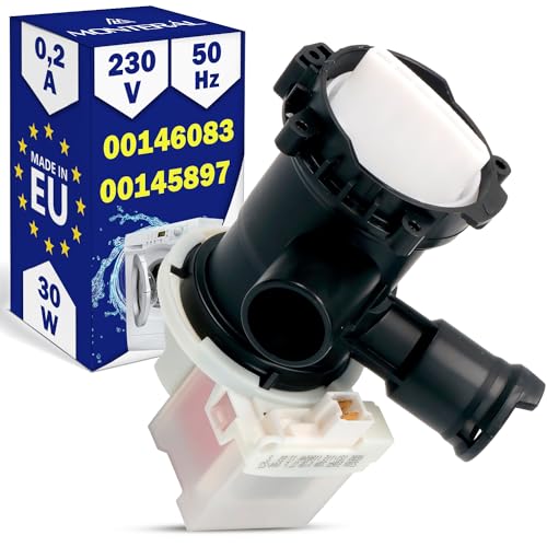 Ablaufpumpe für Waschmaschine 30W 230V 50HZ 0,2A mit dem Originalcode 00145897 145897 00146083 146083 für Bosch für Siemens - MADE IN EU - Garantie 10 Jahre - MONTERAL von MONTERAL