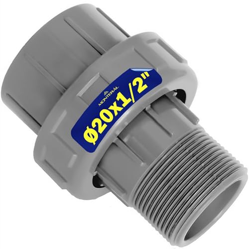 Abnehmbare Muffe PVC U Ø 20 mm x 1/2” Besteht aus 3 Teilen - Hat eine Klebeverbindung und Innengewinde - Garantie 10 Jahre - MONTERAL von MONTERAL