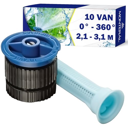 Bewässerung Sprinkler 10 VAN für Bewässerungssystem Garten mit Einstellbarem Bewässerungssektor von 0° bis 360° und einer Reichweite von bis zu 2,1-3,1 m Garantie 10 Jahre - MONTERAL von MONTERAL
