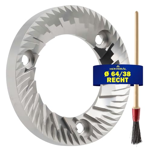 Das Set Enthält eine Mahlscheiben mit 12 Zähnen für Kaffeemühle Außen Ø 64 mm Innen Ø 38 mm und eine Reinigungsbürste - Garantie 10 Jahre - MONTERAL von MONTERAL