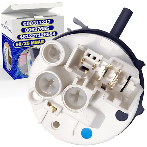 Druckschalter Niveau 1 für Waschmaschine mit Druckbereich von 50/25 Mbar Originalcode 481227128554 für Whirlpool für Bauknecht C00311217 für Indesit 00627655 für Bosch - Garantie 10 Jahre - MONTERAL von MONTERAL