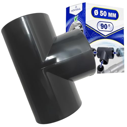 Fitting PVC T Stück Ø 50 mm mit Winkel 90 Grad Klebemuffe für PVC Rohr - MONTERAL von MONTERAL
