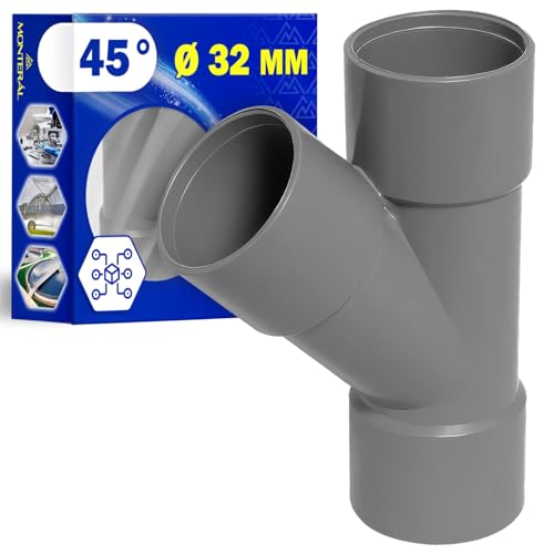 Fitting für Abflussrohr mit 45 Grad Winkel Ø 32 mm Hergestellt aus PVC Muffe Wird zur Verbindung Drei Rohre Verwendet - Garantie 10 Jahre - MONTERAL von MONTERAL