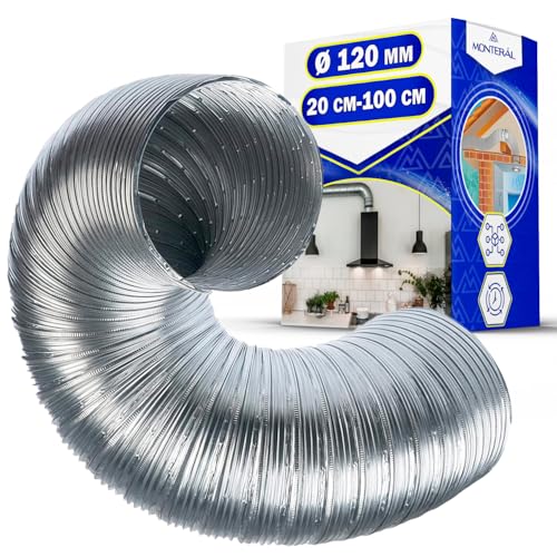 Flexible Aluminium Abluftschlauch Dunstabzugshaube Durchmesser 120 mm Ausziehbare Länge 20 cm - 100 cm Hält Temperaturen bis zu 300°C Stand - Garantie 10 Jahre - MONTERAL von MONTERAL