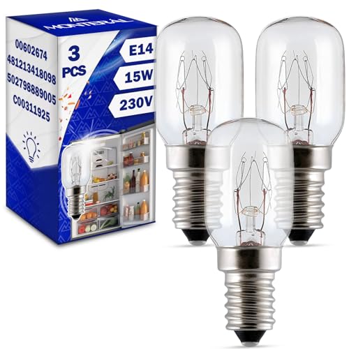 MONTERAL 3 Stück Glühbirne E14 für Kühlschrank 15W 230V Kühlschranklampe mit dem Originalcode 481213418098 für Whirlpool 00602674 602674 für Bosch von MONTERAL