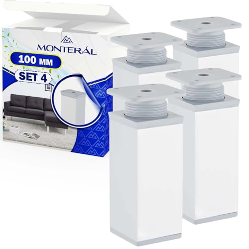MONTERAL 4 Stück Möbelfüße mit stabiler Höhe, Ersatz für Schränke und Sofas, Höhe 100 mm, Weiß von MONTERAL