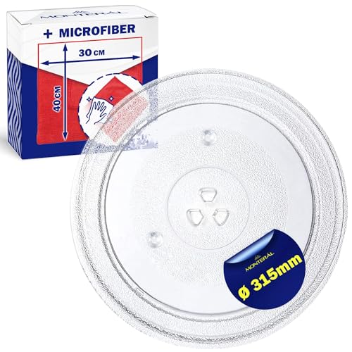 Mikrowellenteller Glas Universal Ø 31,5 cm Hat 3 Fixierungen Drehteller Mikrowelle Ø 315 mm mit dem Originalcode 49016762 49008503 49010006 für Candy - Kit Enthält ein Microfasertuch - MONTERAL von MONTERAL