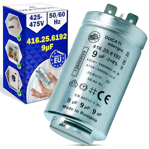 Kondensator 9µf 425V - 475V 50/60Hz Anlaufkondensator mit einer Betriebstemperatur von -25 bis +70°C - MADE IN EU - MONTERAL von MONTERAL