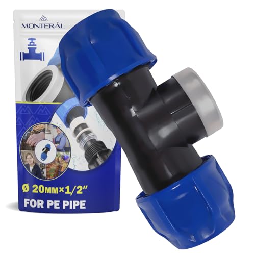 Verschraubung T Stück Ø 20 mm x 1/2″ mit Winkel 90° und Innengewinde Verstärkt mit Verzinktem Stahlring aus Polypropylen PP Fitting für die Verbindung von Polyethylen PE Rohr - MONTERAL Verschraubung T Stück Ø 20 mm x 1/2″ mit Winkel 90° und Innengewinde Verstärkt mit Verzinktem Stahlring aus Polypropylen PP Fitting für die Verbindung von Polyethylen PE Rohr - MONTERAL von MONTERAL