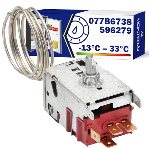 Thermostat 077B6738 für Kühlschrank 125/250V 6A Länge des Kapillarrohrs 800 mm mit dem Originalcode 596279 für Gorenje - mit 4 Kontakten 6,3 mm AMP - MONTERAL von MONTERAL