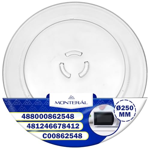Mikrowellenteller Glas Universal Ø 250 mm Hat 3 Fixierungen mit dem Originalcode 481246678412 488000862548 C00862548 C00313978 für Bauknecht für Indesit für Whirlpool - MONTERAL von MONTERAL