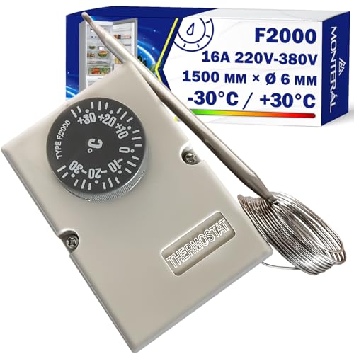 Universal Thermostat F2000 Kapillargröße 1500 mm x Ø 6 mm Betriebstemperatur -30°C / +30°C 16A 220V-380V für den Einsatz als Kühlschrank Thermostat Klimageräte und Andere Geräte - MONTERAL von MONTERAL