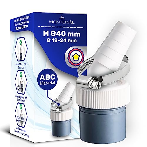 Waschmaschine Abfluss Adapter und für den Geschirrspüler Anschluss Ablauf für Schlauch mit Eingang Ø 18-24 mm und Ausgang 40mm mit 1 Stück Schlauchschelle Ø 20-32 mm - Garantie 5 Jahre- MONTERAL von MONTERAL