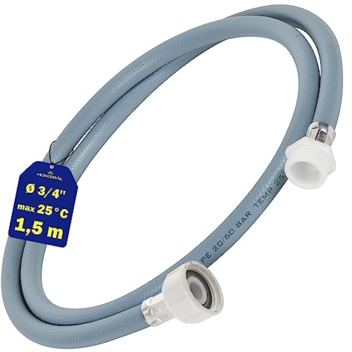 Zulaufschlauch Verlängerung für Waschmaschine und Geschirrspüler 1,5 m Wasserschlauch für Temperaturen bis 25°C Druck von 20 bis 60 Bar Verbindung Ø 3/4 Zoll - MADE IN ITALY - MONTERAL von MONTERAL