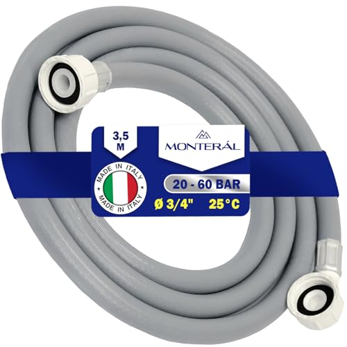 Zulaufschlauch Waschmaschine und Geschirrspüler 3,5 m Wasserschlauch für Temperaturen bis 25°C Druck von 20 bis 60 Bar Verbindung ist Gerade und Gewinkelt Ø 3/4 zoll - MADE IN ITALY - MONTERAL von MONTERAL