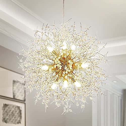 Kronleuchter 9-flammig, Löwenzahn-Feuerwerk-Kronleuchter Moderne Kristall-Anhängerbeleuchtung LED-Kristalldeckenleuchten Hängende Leuchten (2 Kristallstäbe + 9 G9-Lampenperlen für Geschenk von Licchily