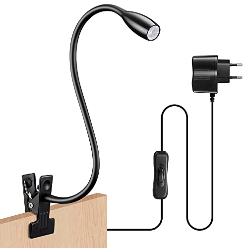 Licchily Leselicht,Clip-On Schreibtischlampe Led Schwanenhalslampe Klemmleuchten, 200Lm/3000K/3W/110-240V AC,Abstrahlwinkel:30 °,Schwanenhalslänge:45cm,Kabellänge:220cm von Licchily