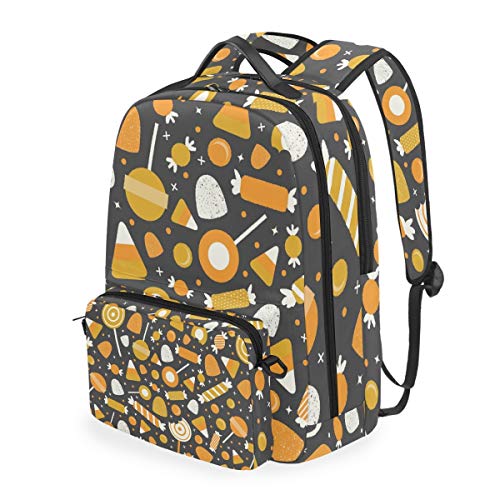 MONTOJ Campus-Rucksack für Halloween, Süßigkeitenmuster, mit abnehmbarer Kreuztasche MONTOJ Campus-Rucksack für Halloween, Süßigkeitenmuster, mit abnehmbarer Kreuztasche von MONTOJ