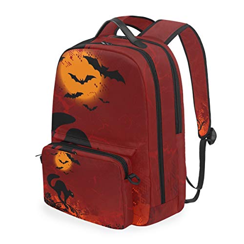 MONTOJ Campus-Rucksack mit Halloween-Katzen-Muster, abnehmbare Kreuztasche von MONTOJ