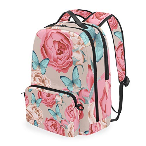 MONTOJ Campus-Rucksack mit abnehmbarer Kreuztasche, Schmetterling und Blumen von MONTOJ