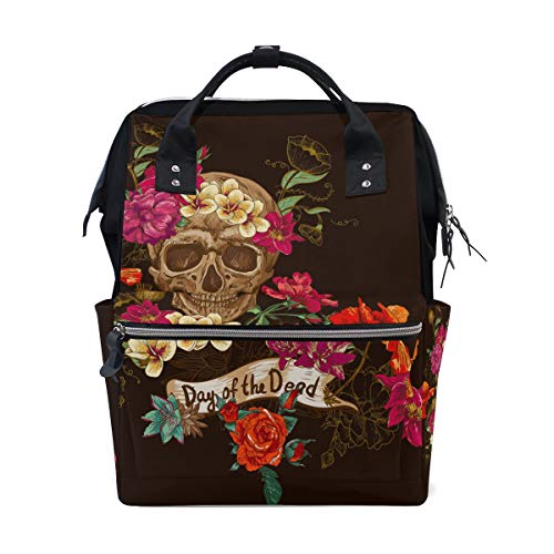 MONTOJ Day Of The Dead Totenkopf Blumen Canvas Rucksack Reise Campus Rucksack von MONTOJ