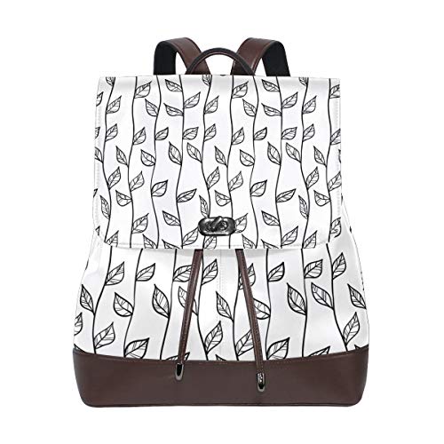 MONTOJ Doodle Leaves Pattern Leather Travel Bag Campus Rucksack von MONTOJ