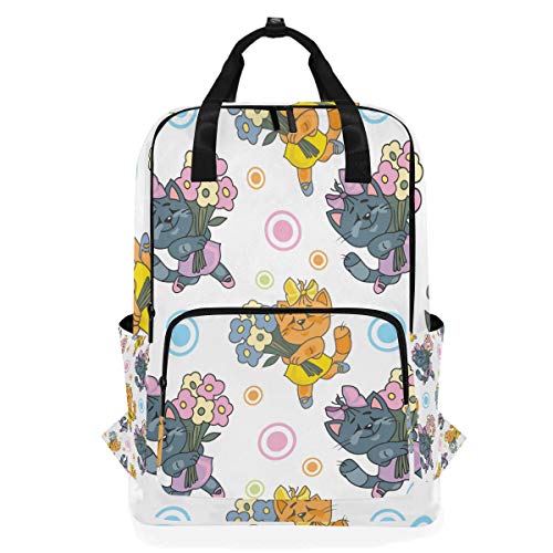 MONTOJ Reiserucksack, graue und braune Katze mit Blumen, Schulrucksack von MONTOJ