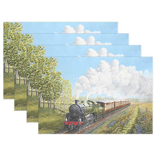 MONTOJ Spezieller Dampflok und Eisenbahn Landschaft, hitzebeständige Tischsets für Kinder, Tischsets für Esstischdecken, Fleckenabweisend, Polyester, 1, 1 Stück von MONTOJ