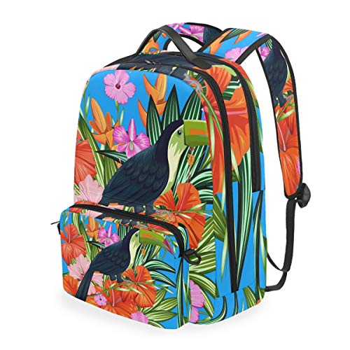 MONTOJ Tukan und bunte Blumen Campus Rucksack mit abnehmbarer Kreuztasche von MONTOJ