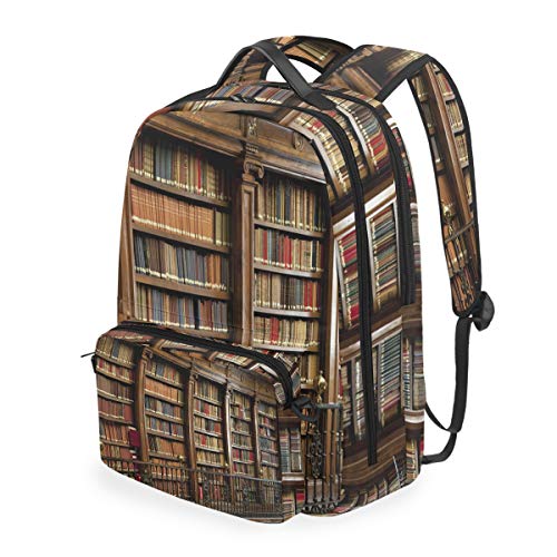 MONTOJ Vintage Bibliothek Bücherregal Muster Campus Rucksack mit abnehmbarer Kreuztasche von MONTOJ