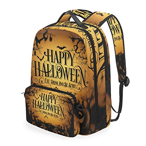 MONTOJ Vintage Happy Halloween Campus Rucksack mit abnehmbarer Kreuztasche von MONTOJ