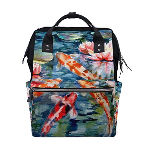 Montoj Rucksack mit japanischem Koi Fisch mit Loctus Blumen aus Segeltuch Montoj Rucksack mit japanischem Koi Fisch mit Loctus Blumen aus Segeltuch von MONTOJ