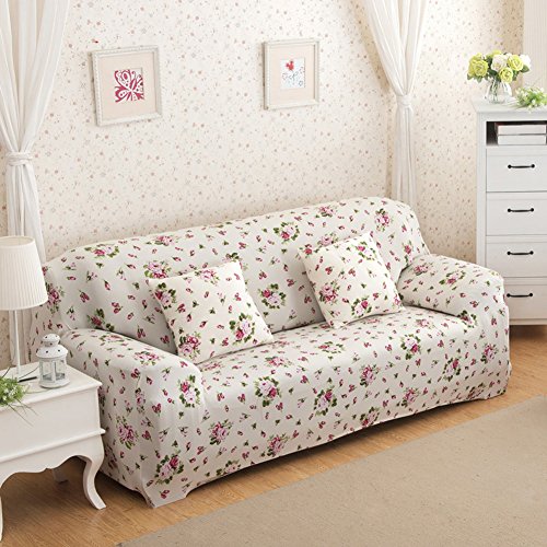 Sofa für 3-Sitzer-Sofa Schonbezug Stretch Elastic Pet Dog Polyester-Couch Displayschutzfolie-Soft Couch Cover Floral Print Bettüberwurf, white rose, 3-Sitzer von MONY