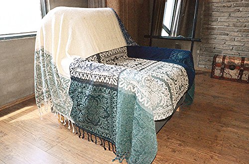 Sofa Bezüge Chenille Jacquard Quasten Überwurf Decke Sofa Stuhl Bezug Mediterraner Stil All Season Decke für Camping, Blue White Mediterranean, 150*190CM von MONY