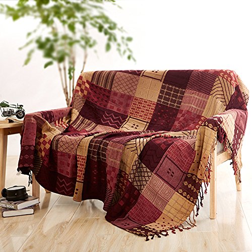 Sofa Bezüge Chenille Jacquard Quasten Überwurf Decke Sofa Stuhl Bezug Mediterraner Stil All Season Decke für Camping, Folk-Custom, 220*260CM von MONY