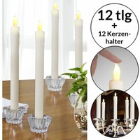 12x led Kerzen Stabkerzen mit Kerzenständern Glas flackernd batteriebetrieben Echtwachs Tafelkerzen Warmweiß - Monzana von monzana