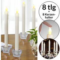 8x led Kerzen Stabkerzen mit Kerzenständern Glas flackernd batteriebetrieben Echtwachs Tafelkerzen Warmweiß - Monzana von monzana