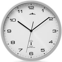 Wanduhr Funk Automatische Zeitumstellung Geräuscharm Quarzuhrwerk Analog 31cm Indoor Funkuhr Uhr Modern Weiß Silber - Monzana von monzana