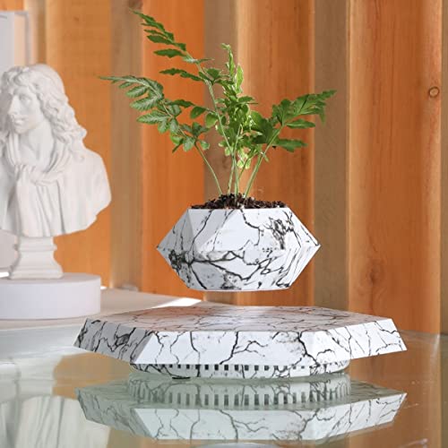MOOCCI Schwimmender Blumentopf – Magnetischer schwebender Blumentopf für Sukkulenten, Luftbonsai und künstliche Blumen und Pflanzen, einzigartige Dekoration für Zuhause, Büro und Schreibtisch (Marmor) von MOOCCI