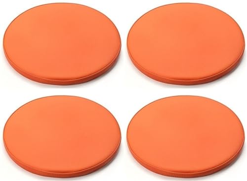 MOODMUSE Rund Stuhlkissen（1/2/4er Set） Rundes Memory-Schaum Sitzkissen,Anti-Rutsch PU Leder Rundes Stuhlkissen Hocker-Kissen Für Drinnen/außen (Color : Orange-2, Size : 35cm(4 Packs)) von MOODMUSE
